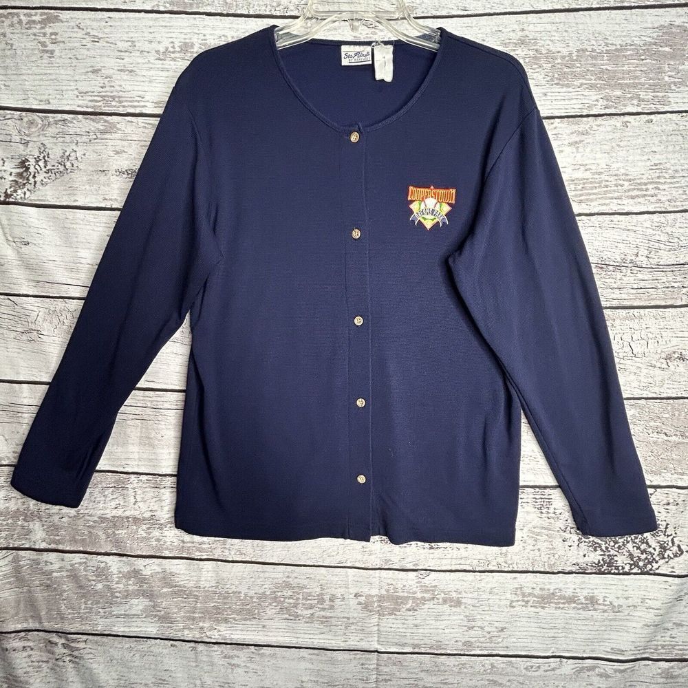 Sea Palms By Hartwell Cooperstown Dreams‎ Park Cardigan women's Medium Blue